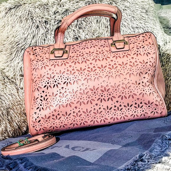 GUC - COACH LASER CUT TAYLOR SATCHEL & FLORAL PERFORATED ACCRD ZIP WALLET - Picture 2 of 16